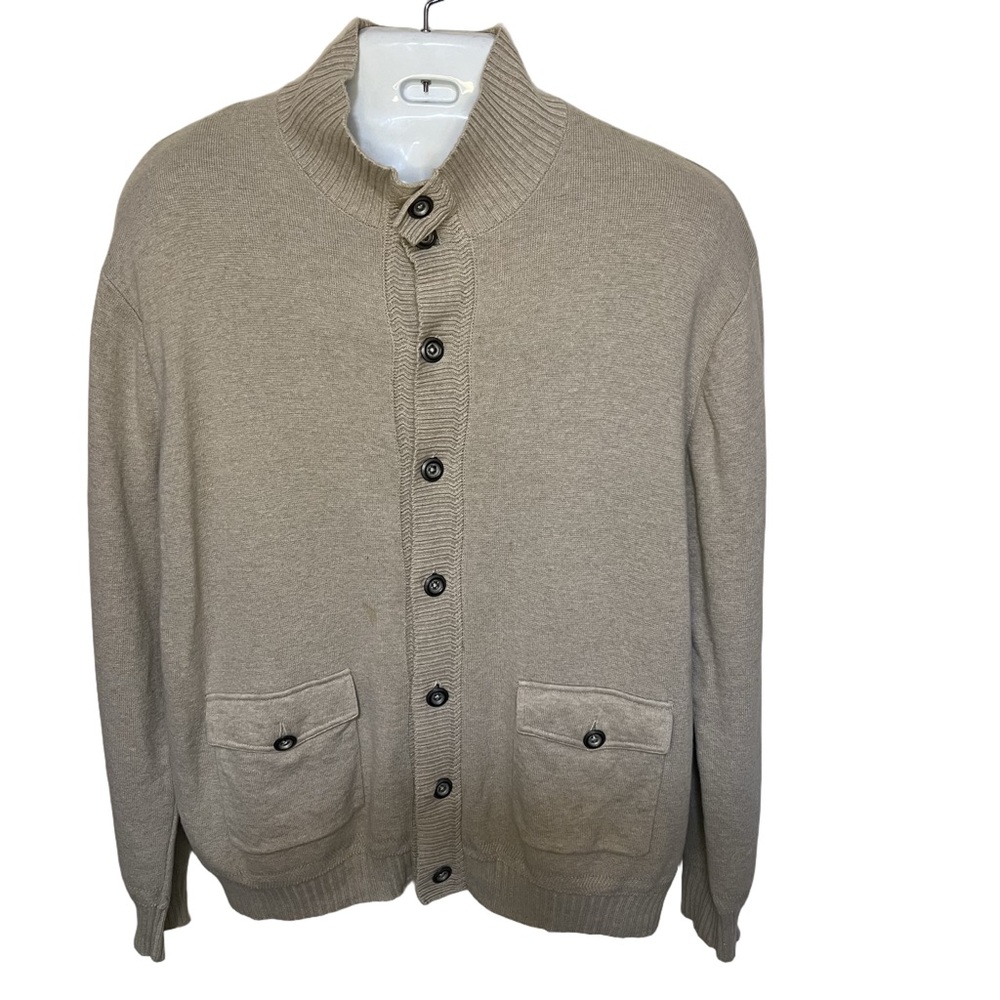 Perry Ellis Premium Wool Cotton Cardigan Button Tan Beige